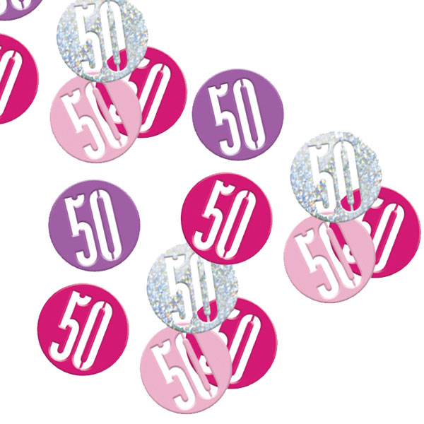 Glitzerkonfetti, Zahl 50 in pinken und silbernen Farben Glitzerkonfetti, Zahl 50 in pinken und silbernen Farben