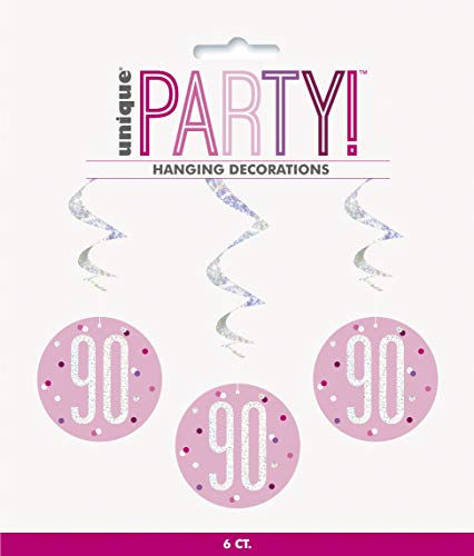 Hängende Wirbel-Geburtstagsdekorationen - 81 cm - 90. Glitzer Rosa & Silber Geburtstag - 6er-Packung Hängende Wirbel-Geburtstagsdekorationen - 81 cm - 90. Glitzer Rosa & Silber Geburtstag - 6er-Packung von Unique
