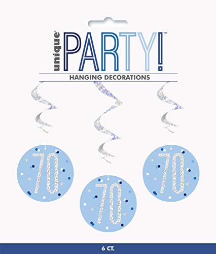 Hängende Wirbel-Geburtstagsdekorationen - 81 cm - Glitzer Blau & Silber 70. Geburtstag - 6er-Packung Hängende Wirbel-Geburtstagsdekorationen - 81 cm - Glitzer Blau & Silber 70. Geburtstag - 6er-Packung von Unique