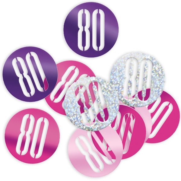 Happy Birthday Glitzerkonfetti, Zahl 80 pink-silbern von Unique
