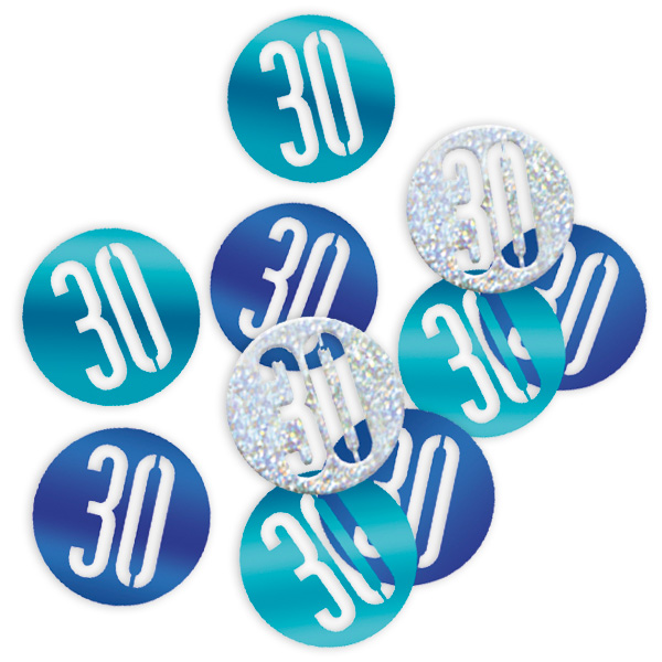 HappyBirthday Glitzerkonfetti als 30, blau-silberne Konfettis von Unique
