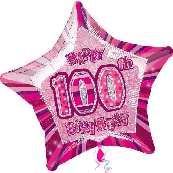 Heliumballon sternförmig +Zahl 100, pink, 45cm, für Helium von Unique