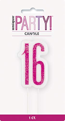 Kerze zum 16. Geburtstag - Glitzer Rosa & Silber Geburtstag von Unique