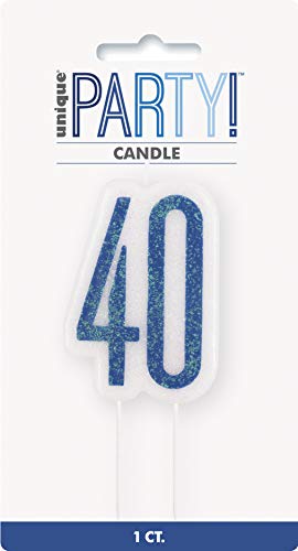 Kerze zum 40. Geburtstag - Glitzer Blau & Silber Geburtstag von Unique
