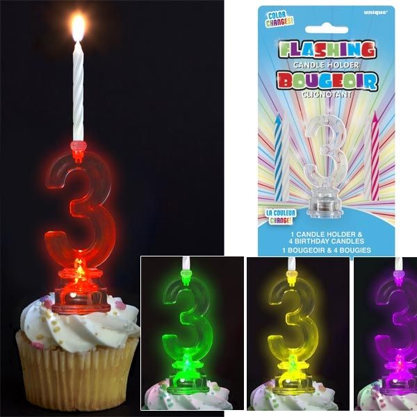 Kerzenständer als Zahl 3 für Geburtstagstorte mit 4 Kerzen von Unique