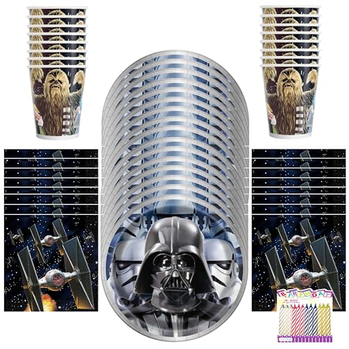 Klassisches Star Wars Partyzubehör-Set für 16 Gäste, inklusive 17,8 cm Desserttellern mit Darth Vader, Getränke-Servietten, Tassen und Geburtstagskerzen – Star Wars Geburtstagsdekorationen Klassisches Star Wars Partyzubehör-Set für 16 Gäste, inklusive 17,8 cm Desserttellern mit Darth Vader, Getränke-Servietten, Tassen und Geburtstagskerzen – Star Wars Geburtstagsdekorationen von Unique