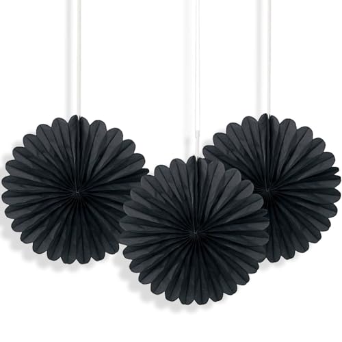 Kleine Fächerdekorationen aus Seidenpapier - 15 cm - Schwarz - 3er-Packung Kleine Fächerdekorationen aus Seidenpapier - 15 cm - Schwarz - 3er-Packung von Unique