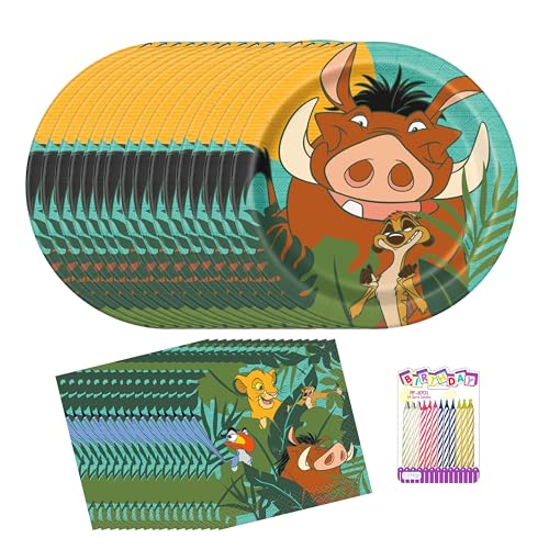 König der Löwen Partyzubehör Pack für 16 Gäste - 17,8 cm Dessertteller und Getränkeservietten - Inklusive Geburtstagskerzen - König der Löwen Geburtstagsdekorationen für Kinder von Unique
