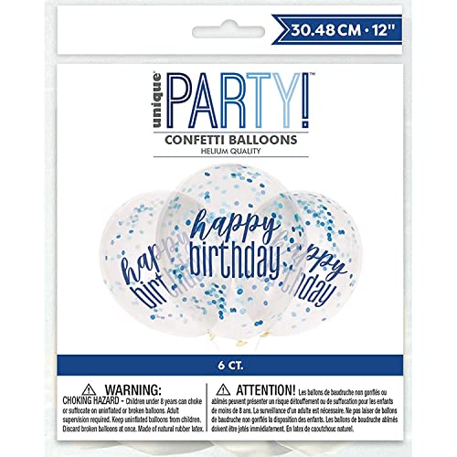 Konfetti-Luftballons - 30 cm - Glitzer Blau & Silber Geburtstag - 6er-Pack von Unique