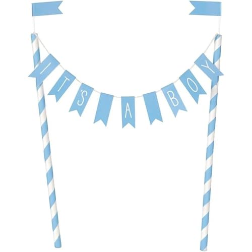Kuchenwimpel-Dekoration - Babyparty mit blauen Herzen von Unique
