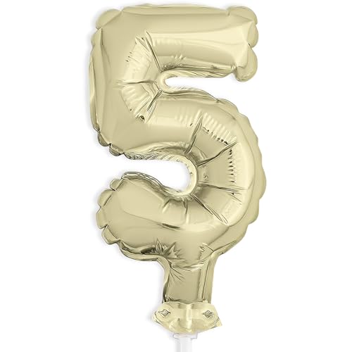 Luftballonkuchentopperdekoration - 12 cm - Zahl 5 - Goldfolie Luftballonkuchentopperdekoration - 12 cm - Zahl 5 - Goldfolie von Unique