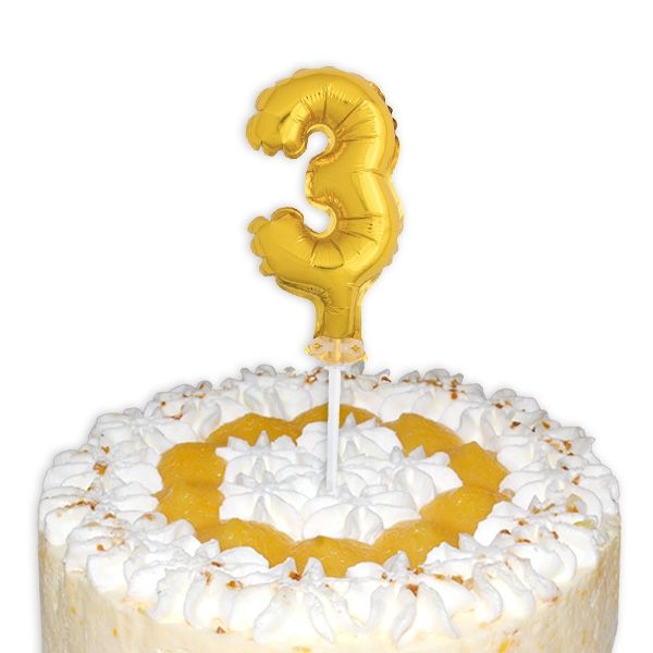 Mini-Ballon Tortendeko, Zahl "3" in Gold für 3. Kindergeburtstag, 1 Stück von Unique