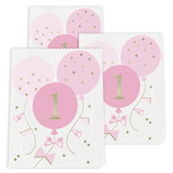 Papier-Tütchen zum 1. Geburtstag in rosa, mit Sticker zum Verschließen, 8 Stk. von Unique