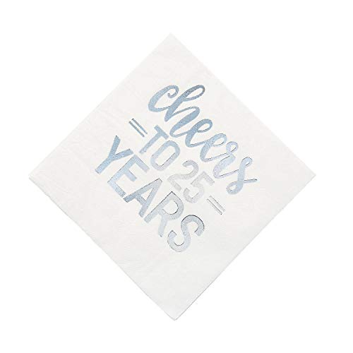 Papierservietten - 16,5 cm - 25. Jahrestag "Cheers to 25 Years" - Silberfolie - Packung mit 16 Stück, Silber von Unique
