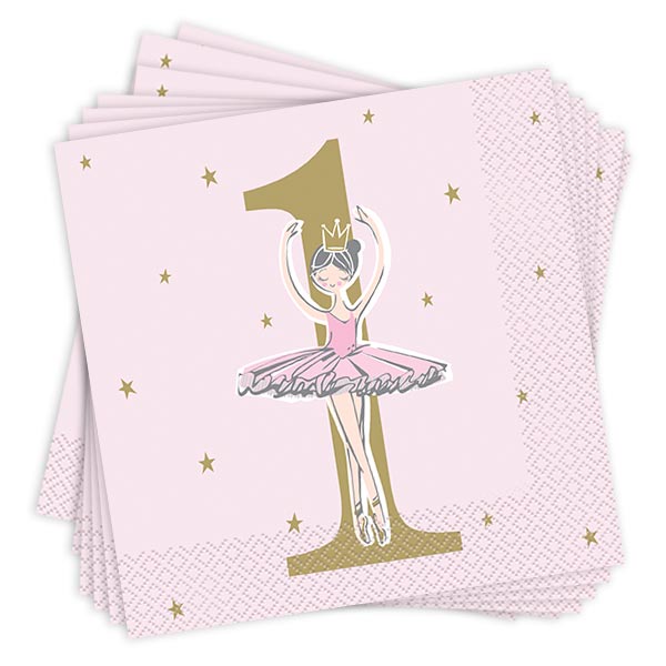 Papierservietten "Ballerina" zum 1. Geburtstag, 16er Pack, 33cm x 33cm von Unique