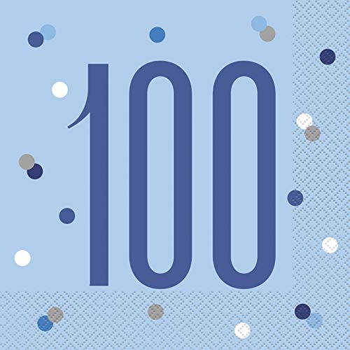 Papierservietten - Zahl 100 - 16,5 cm - Glitzer Blau & Silber Geburtstag - 16er-Packung Papierservietten - Zahl 100 - 16,5 cm - Glitzer Blau & Silber Geburtstag - 16er-Packung von Unique