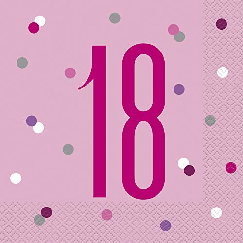 Papierservietten - Zahl 18 - 16,5 cm - Glitzer Rosa & Silber Geburtstag - 16er-Packung Papierservietten - Zahl 18 - 16,5 cm - Glitzer Rosa & Silber Geburtstag - 16er-Packung von Unique
