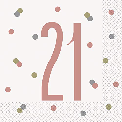 Papierservietten - Zahl 21 - 16,5 cm - Glitzer-Roségold-Geburtstag - 16er-Packung Papierservietten - Zahl 21 - 16,5 cm - Glitzer-Roségold-Geburtstag - 16er-Packung von Unique