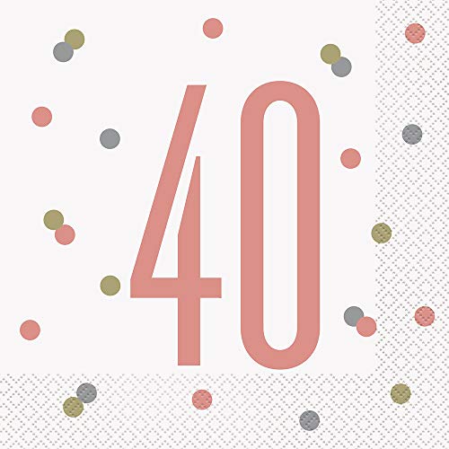 Papierservietten - Zahl 40 - 16,5 cm - Glitzer-Roségold-Geburtstag - 16er-Packung von Unique