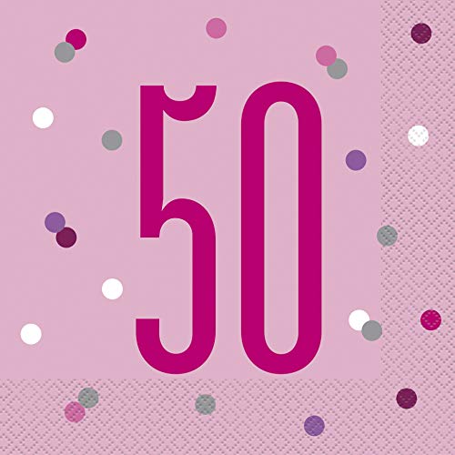 Papierservietten - Zahl 50 - 16,5 cm - Glitzer Rosa & Silber Geburtstag - 16er-Packung Papierservietten - Zahl 50 - 16,5 cm - Glitzer Rosa & Silber Geburtstag - 16er-Packung von Unique