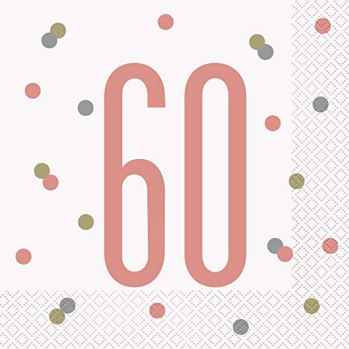 Papierservietten - Zahl 60 - 16,5 cm - Glitzer-Roségold-Geburtstag - 16er-Packung Papierservietten - Zahl 60 - 16,5 cm - Glitzer-Roségold-Geburtstag - 16er-Packung von Unique
