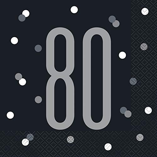 Papierservietten - Zahl 80 - 16,5 cm - Glitzer Schwarz & Silber Geburtstag - 16er-Packung Papierservietten - Zahl 80 - 16,5 cm - Glitzer Schwarz & Silber Geburtstag - 16er-Packung von Unique