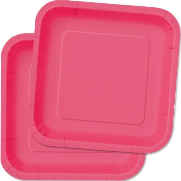 Partyteller quadratisch in Pink, Einwegteller aus Pappe, 14 Stück von Unique