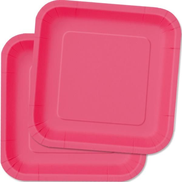 Partyteller quadratisch in Pink, Einwegteller aus Pappe, 14 Stück Partyteller quadratisch in Pink, Einwegteller aus Pappe, 14 Stück von Unique