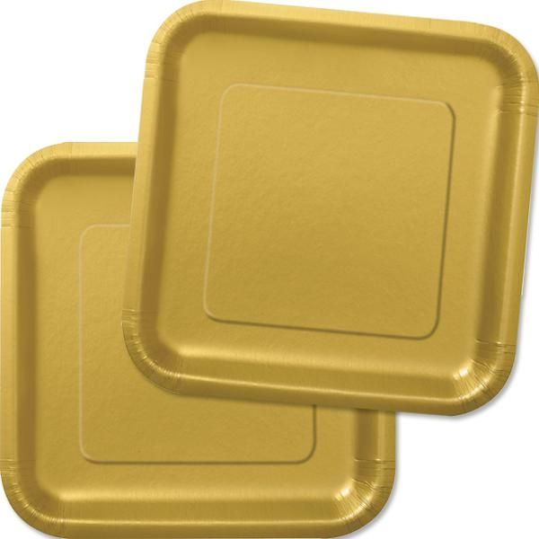 Quadratische Partyteller, praktische Einwegteller in Gold,16er,17,8cm von Unique