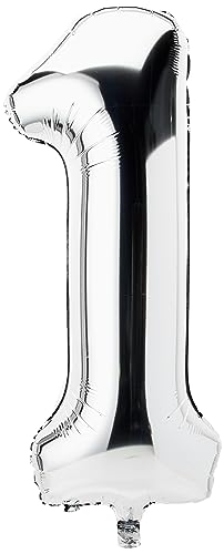 Riesenzahl 1 Luftballon - 86 cm - Silber, 34" von Unique