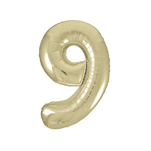 Riesenzahl 9 Luftballon - 86 cm - Gold Riesenzahl 9 Luftballon - 86 cm - Gold von Unique