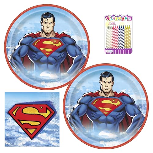 Superman-Partyzubehör-Set für 16 Gäste, inklusive 22,9 cm großen Tellern und Servietten – plus 24 Geburtstagskerzen in 4 Farben – Superman-Party-Dekorationen Superman-Partyzubehör-Set für 16 Gäste, inklusive 22,9 cm großen Tellern und Servietten – plus 24 Geburtstagskerzen in 4 Farben – Superman-Party-Dekorationen von Unique