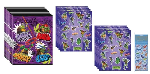 TMNT Teenage Mutant Ninja Turtles Geburtstagsparty-Zubehör-Set enthält 8 Geschenktüten, 8 TMNT-Aufkleberbögen, 1 Dinosaurier-Aufkleberbogen von Unique