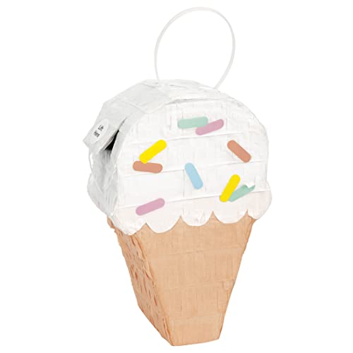 Unique 16719 — Mini-Pinata-Gastdekoration in Form einer Eiswaffel — Pastellfarbene Eiscreme-Sommerparty — 1 Stück (1 Packung mit 1), mehrfarbig von Unique