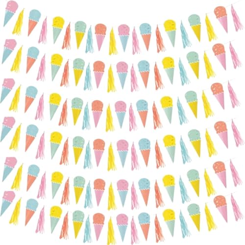 Unique 16750 Papiergirlande mit Quasten, 1,82 m, Pastell Ice Cream Sommerparty, 1 Stück, Mehrfarbig von Unique