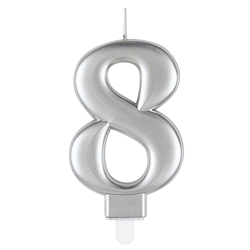 Unique 19598 Geburtstagskerze – 8 cm – Metallische Silberfarbe – 1 Stück (1 Packung), Silver von Unique