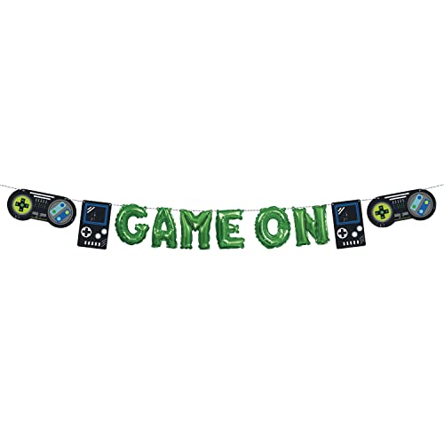 Unique 25206 Mini On-Buchstaben-Ballon-Banner-Set mit Gamecontroller-Ausschnitten – Gamer-Geburtstagsfeier – 1 Stück (1 Packung), Multicolour, M von Unique