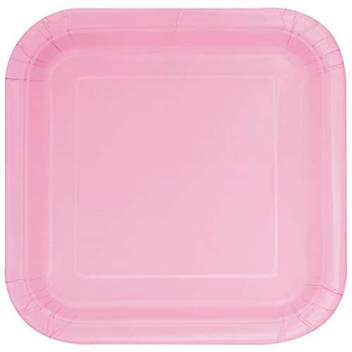 Unique 30881EU Quadratische Umweltfreundliche Pappteller-23 cm-Hellrosa Farbe-Packung mit 14 Stück, Light Pink, 14 Stück (1er Pack) von Unique
