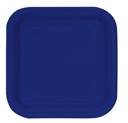Unique 30950EU Umweltfreundliche Quadratische Pappteller – 18 cm – Marine Blau Farbe– 16 Stück (1 Packung), Navy Blue von Unique