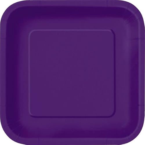 Unique 33054EU - Umweltfreundliche Quadratische Pappteller – 23 cm – Tiefviolette Farbe – 14 Stück (1 Packung) von Unique