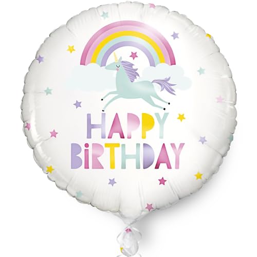 Unique 53847 Geburtstagsballon-45 cm-Regenbogen-und Einhorn-Design, Multicolour, 45 cm von Unique