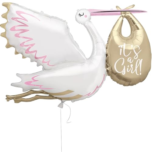 Riesiger Storch-Folienballon mit Aufschrift "It's a Girl", 157 cm, perfekt für Babypartys und Geschlechtsoffenbarungspartys, 1 Stück von Unique