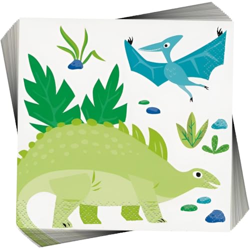 Unique 73881 Prähistorische Dinosaurier-Getränke-Servietten | 16 Stück, Mehrfarbig von Unique