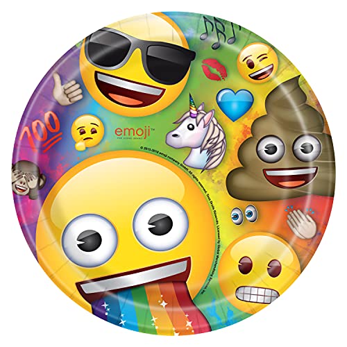 Unique 79435EU Umweltfreundliche Pappteller-23 cm-Rainbow Fun Emoji- Party-Packung mit 8 Stück, Multicolour von Unique