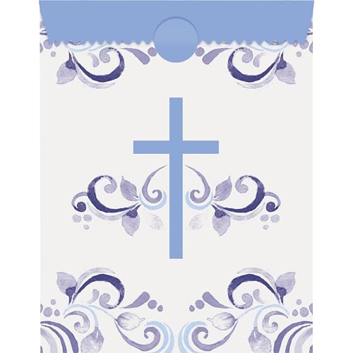 Unique 82101 Papiertüten für Leckereien, Blau, Heiliges Kreuz, religiöse Party, 8 Stück (1 Stück) von Unique