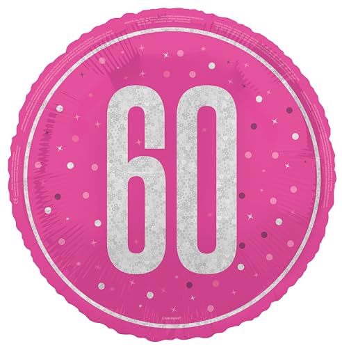 Unique 82294 Folienballon zum 60. Geburtstag – 45 cm – Glitz Rosa Geburtstagsparty (1 Stück), Multicolour, Large von Unique