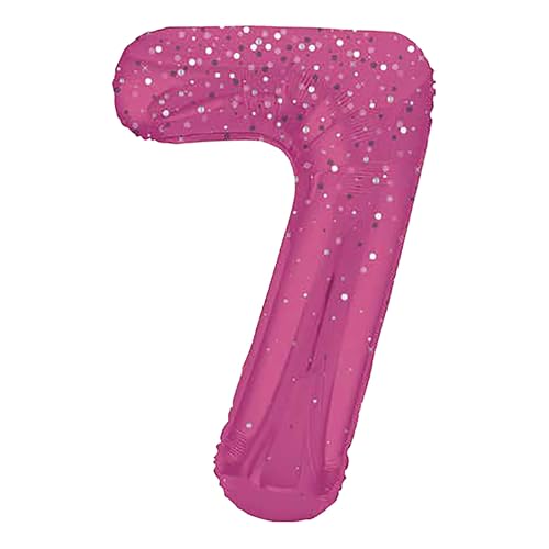 Unique 85857 Riesiger Folienballon Zahl 7, 86 cm, prismatisch, glitzernd, rosa, Geburtstagsparty, (1 Stück) von Unique