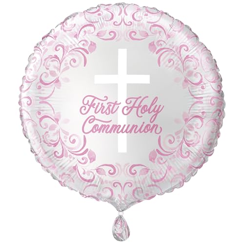 Unique Folienballon zur Kommunion, 45 cm, Rosa, Heiliges Kreuz, religiöse Party, 1 Stück, 82068 von Unique