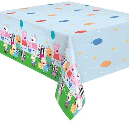 Unique Mehrfarbige Peppa Wutz Kunststoff-Tischdecke, rechteckig, 137,2 x 213,4 cm, langlebiges und lebendiges Design, perfekt für Partys und Veranstaltungen von Unique