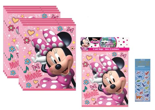 Unique Minnie Mouse Geburtstagsparty-Zubehör, Set enthält 16 Kunststofftüten und 1 Dinosaurier-Aufkleberbogen von Unique